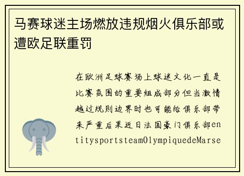 马赛球迷主场燃放违规烟火俱乐部或遭欧足联重罚
